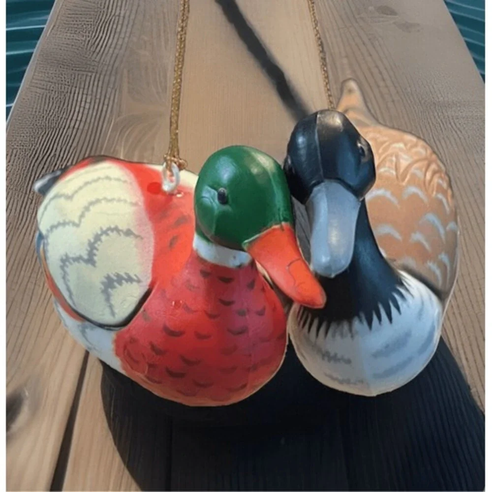 Vintage Mallard‎ Duck and Canada Goose Miniature Ornament Set Hong Kong 3 inch